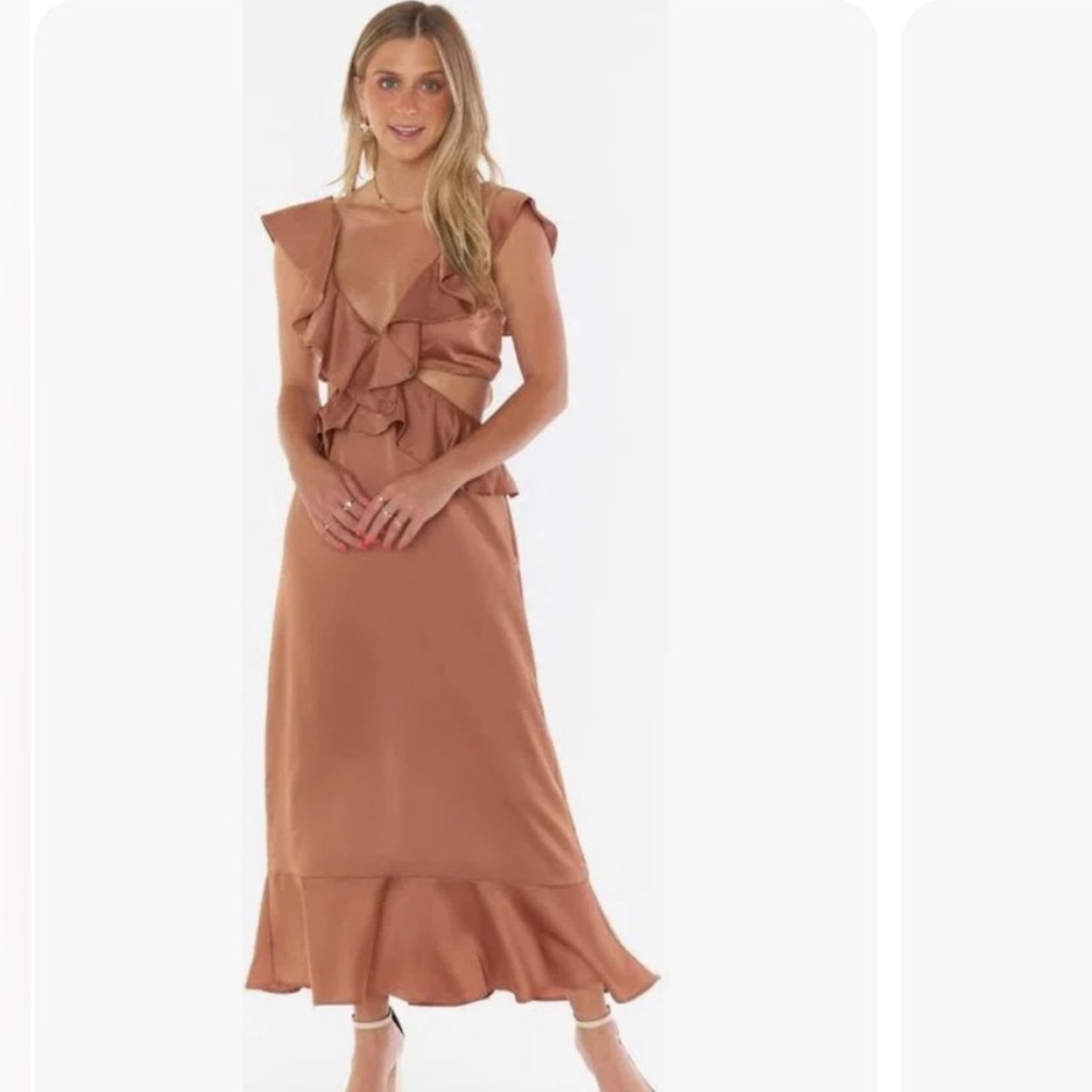 NWT Zoey Midi‎ Dress Size M in Copper Luxe Satin